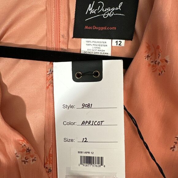 NWT Mac Duggal [ 12 ] Floral Print Ruffle Tiered Faux Wrap Dress Apricot G1693‎ - Picture 5 of 15